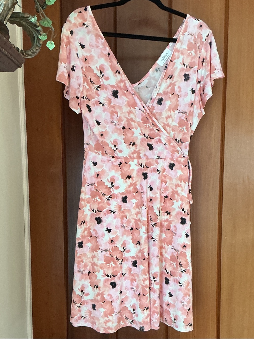 Kaileigh Coral Pink Floral Wrap Midi Dress - Picture 1 of 1